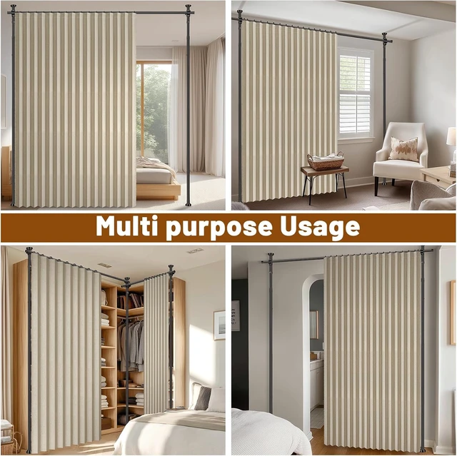 Alt view image 5 of 7 - 100% Blackout Room Divider Curtain, Sound Dampening No Drill Privacy Partition, Wrinkle Free Ceiling to Floor Temporary Wall for Office Dorm Apartment, Beige W100 x L96