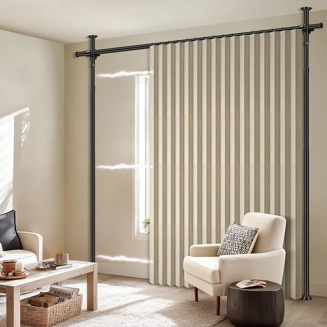 Alt view image 7 of 7 - 100% Blackout Room Divider Curtain, Sound Dampening No Drill Privacy Partition, Wrinkle Free Ceiling to Floor Temporary Wall for Office Dorm Apartment, Beige W100 x L96
