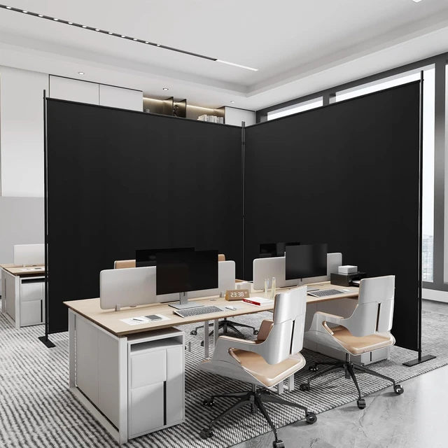 Alt view image 4 of 7 - 2 Panel 6 FT Folding Privacy Screen, 142 x 71 Inch Freestanding Room Divider, Powder Coated Metal Frame Polyester Fabric Portable Temporary Wall Partition for Bedroom Office Studio Dormitory, Black