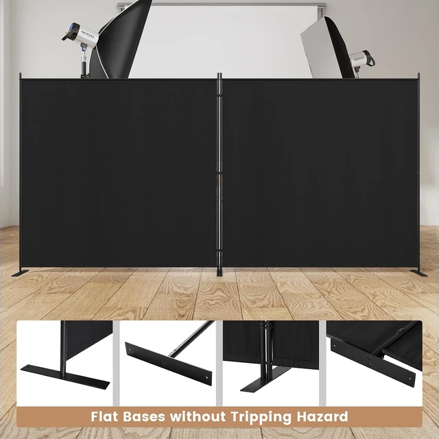 Alt view image 5 of 7 - 2 Panel 6 FT Folding Privacy Screen, 142 x 71 Inch Freestanding Room Divider, Powder Coated Metal Frame Polyester Fabric Portable Temporary Wall Partition for Bedroom Office Studio Dormitory, Black