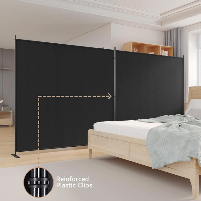 Alt view image 7 of 7 - 2 Panel 6 FT Folding Privacy Screen, 142 x 71 Inch Freestanding Room Divider, Powder Coated Metal Frame Polyester Fabric Portable Temporary Wall Partition for Bedroom Office Studio Dormitory, Black