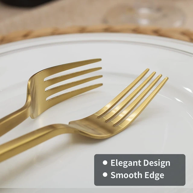 Alt view image 4 of 7 - 40 Piece Matte Gold Forged Flatware Set, Service for 8, Stainless Steel Square Handle Cutlery Set, Dishwasher Safe Modern Tableware for Home Kitchen Restaurant Daily Dining and Events