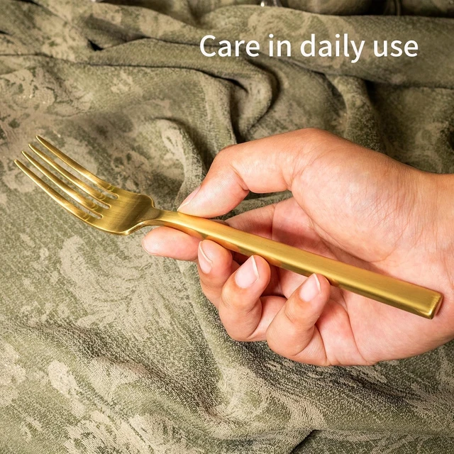 Alt view image 5 of 7 - 40 Piece Matte Gold Forged Flatware Set, Service for 8, Stainless Steel Square Handle Cutlery Set, Dishwasher Safe Modern Tableware for Home Kitchen Restaurant Daily Dining and Events