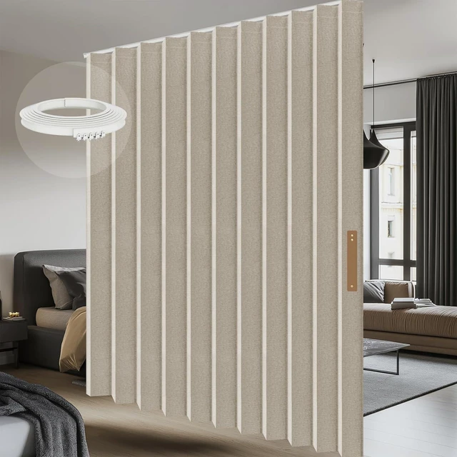 Main image of 100% Blackout Room Divider Curtain, Noise Reducing Partition Screen with Bendable Ceiling Track, Adjustable Pleated Fabric Curtain for Doorway Glass Window Sliding Patio Door, Cream White, W180 x L84