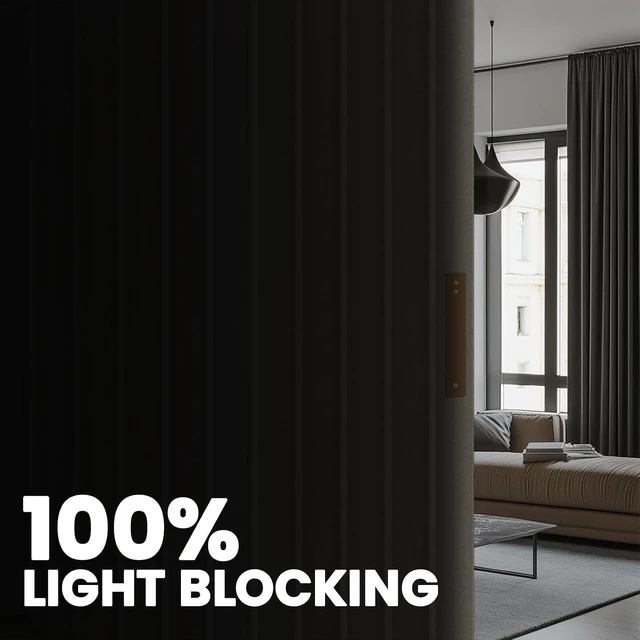 Alt view image 3 of 7 - 100% Blackout Room Divider Curtain, Noise Reducing Partition Screen with Bendable Ceiling Track, Adjustable Pleated Fabric Curtain for Doorway Glass Window Sliding Patio Door, Cream White, W180 x L84
