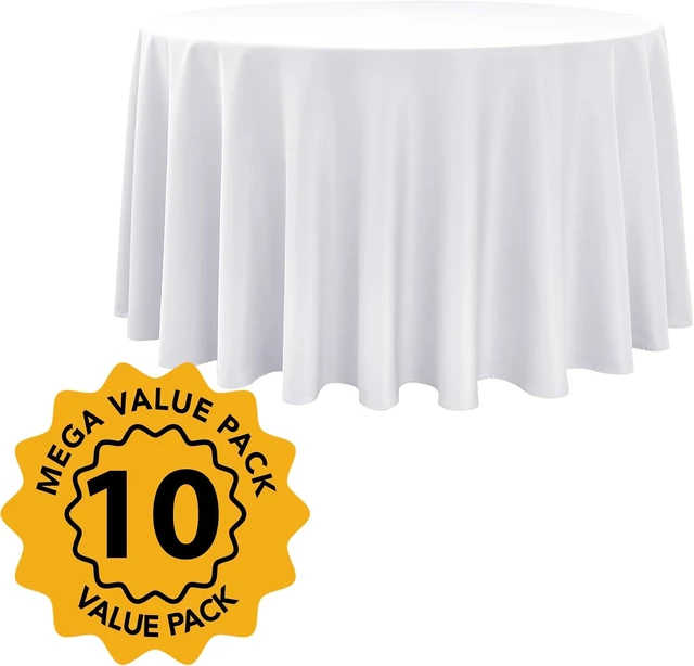 Alt view image 2 of 7 - 10 Pack 108 Inch White Round Polyester Tablecloths, Stain and Wrinkle Resistant Washable Table Covers, Fitted Table Cloths for 4-5 FT Round Tables Wedding Banquet Birthday Party Events