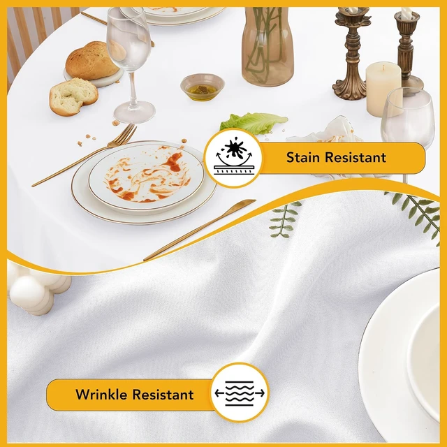 Alt view image 3 of 7 - 10 Pack 108 Inch White Round Polyester Tablecloths, Stain and Wrinkle Resistant Washable Table Covers, Fitted Table Cloths for 4-5 FT Round Tables Wedding Banquet Birthday Party Events