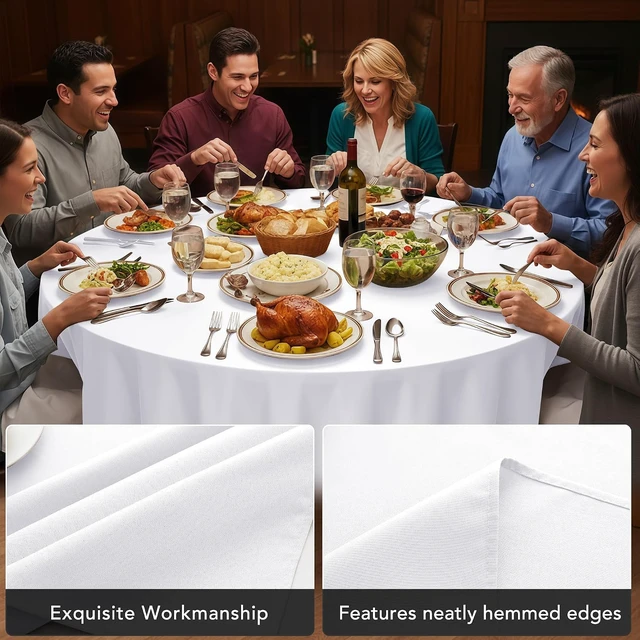 Alt view image 4 of 7 - 10 Pack 108 Inch White Round Polyester Tablecloths, Stain and Wrinkle Resistant Washable Table Covers, Fitted Table Cloths for 4-5 FT Round Tables Wedding Banquet Birthday Party Events