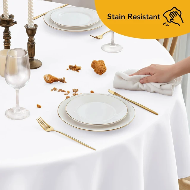 Alt view image 7 of 7 - 10 Pack 108 Inch White Round Polyester Tablecloths, Stain and Wrinkle Resistant Washable Table Covers, Fitted Table Cloths for 4-5 FT Round Tables Wedding Banquet Birthday Party Events