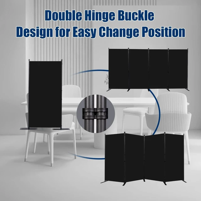 Alt view image 3 of 5 - 4 Panel 6 FT Folding Privacy Screen, 136 Inch Wide Freestanding Room Divider, Upgraded 240g Polyester Fabric Partition Screen with No Gaps, Stable Steel Frame Wall Divider for Home Office Classroom
