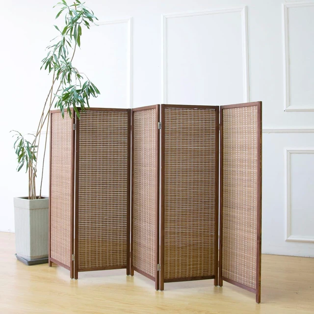 Main image of 5 Panel 3.95 FT Bamboo Room Divider, Freestanding Foldable Partition Screen, Lightweight Pre-Assembled Half Wall Room Separator for Small Space Apartment Bedroom Study, Brown