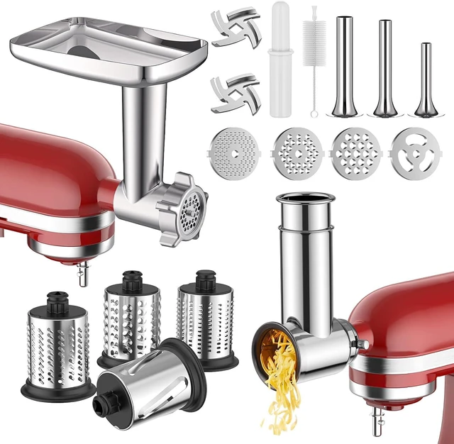 Main image of 2in1 Stand Mixer Attachment Set, Stainless Steel Meat Grinder and Slicer Shredder with Sausage Stuffer Tubes, Food Processing Accessories Compatible with Stand Mixers