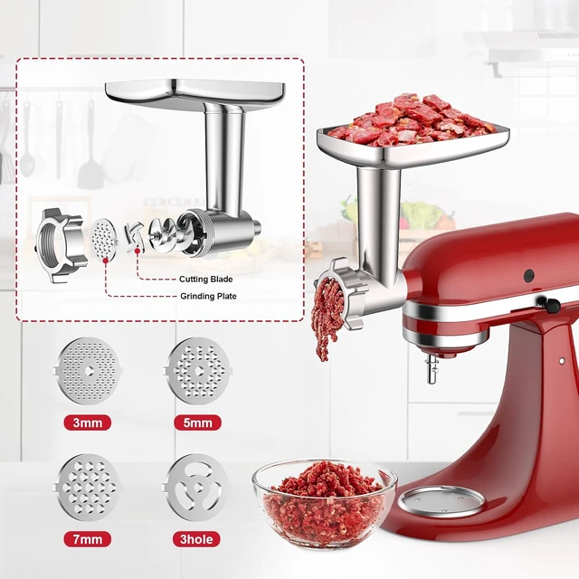 Alt view image 2 of 7 - 2in1 Stand Mixer Attachment Set, Stainless Steel Meat Grinder and Slicer Shredder with Sausage Stuffer Tubes, Food Processing Accessories Compatible with Stand Mixers