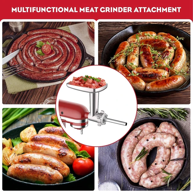 Alt view image 3 of 7 - 2in1 Stand Mixer Attachment Set, Stainless Steel Meat Grinder and Slicer Shredder with Sausage Stuffer Tubes, Food Processing Accessories Compatible with Stand Mixers