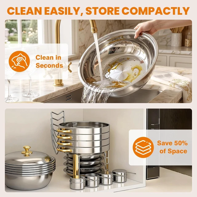 Alt view image 6 of 7 - 6QT Round Stainless Steel Chafing Dish Buffet Set with Serving Tongs, RolledEdge Food Warmers, Stackable Food Servers for Parties, Catering, Weddings and Dinner Events