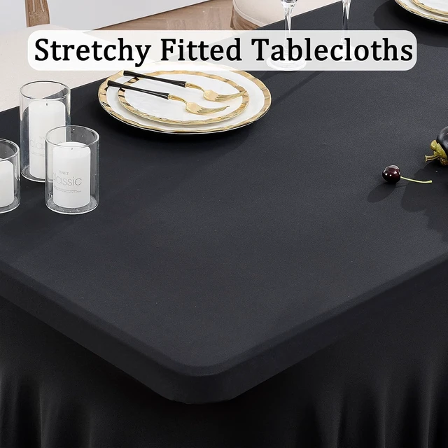 Alt view image 2 of 7 - Black Spandex Tablecloth for 8 Foot Rectangle Tables, 6 Pack Black Wrinkle Free Fitted Table Cloths 8ft Stretchy Banquet Table Clothes Cover Desk Skirt for Birthday Wedding Parties Baby Shower