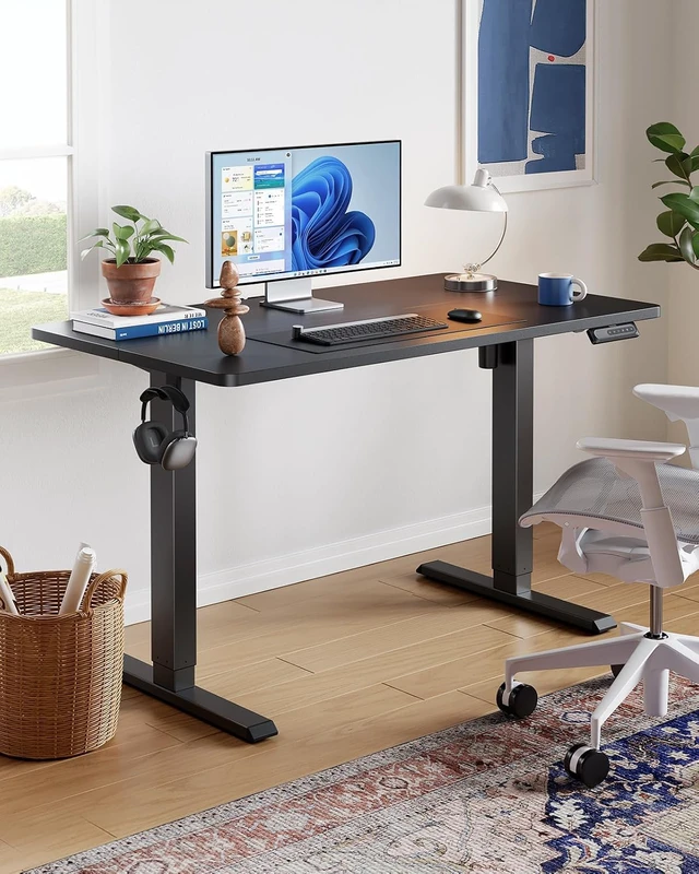 Alt view image 2 of 6 - 48 x 23 Inch Electric Standing Desk, Height Adjustable Sit Stand Desk with 4 Memory Presets, Headphone Hooks and Cable Grommets, 28.3-46.5 Inch Height Range, 176 Lbs Capacity, Light Vintage Brown