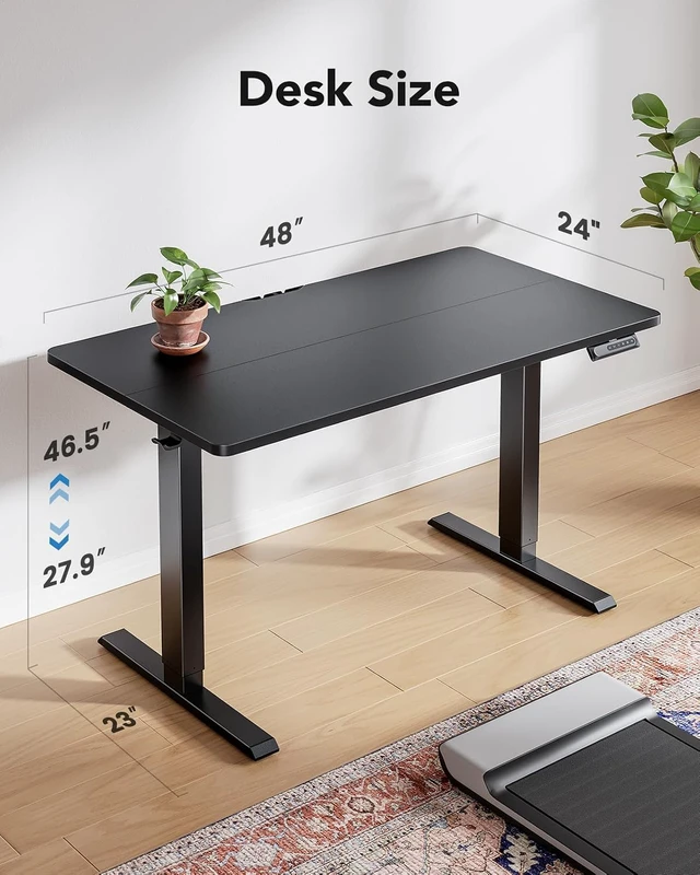 Alt view image 3 of 6 - 48 x 23 Inch Electric Standing Desk, Height Adjustable Sit Stand Desk with 4 Memory Presets, Headphone Hooks and Cable Grommets, 28.3-46.5 Inch Height Range, 176 Lbs Capacity, Light Vintage Brown