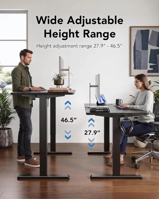 Alt view image 4 of 6 - 48 x 23 Inch Electric Standing Desk, Height Adjustable Sit Stand Desk with 4 Memory Presets, Headphone Hooks and Cable Grommets, 28.3-46.5 Inch Height Range, 176 Lbs Capacity, Light Vintage Brown