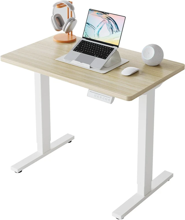 Main image of 32 x 19 Inch Small Electric Standing Desk, Height Adjustable Sit Stand Desk with 4 Memory Presets, Wheel Ready Feet, Rounded Corners, 28.3-46.5 Inch Range, 176 Lbs Capacity, Light Walnut