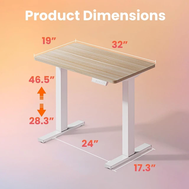 Alt view image 3 of 7 - 32 x 19 Inch Small Electric Standing Desk, Height Adjustable Sit Stand Desk with 4 Memory Presets, Wheel Ready Feet, Rounded Corners, 28.3-46.5 Inch Range, 176 Lbs Capacity, Light Walnut