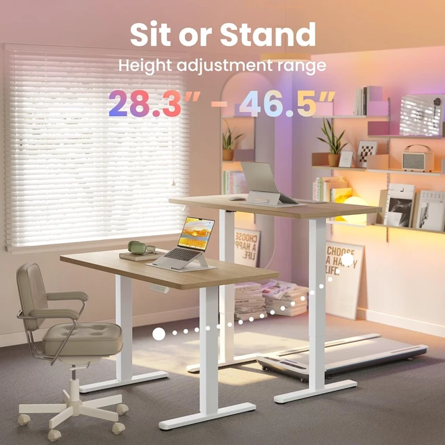 Alt view image 4 of 7 - 32 x 19 Inch Small Electric Standing Desk, Height Adjustable Sit Stand Desk with 4 Memory Presets, Wheel Ready Feet, Rounded Corners, 28.3-46.5 Inch Range, 176 Lbs Capacity, Light Walnut