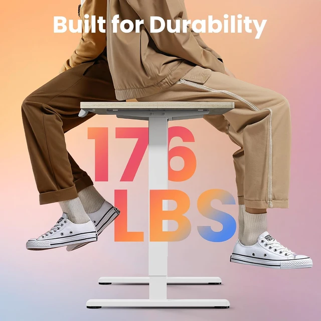 Alt view image 5 of 7 - 32 x 19 Inch Small Electric Standing Desk, Height Adjustable Sit Stand Desk with 4 Memory Presets, Wheel Ready Feet, Rounded Corners, 28.3-46.5 Inch Range, 176 Lbs Capacity, Light Walnut