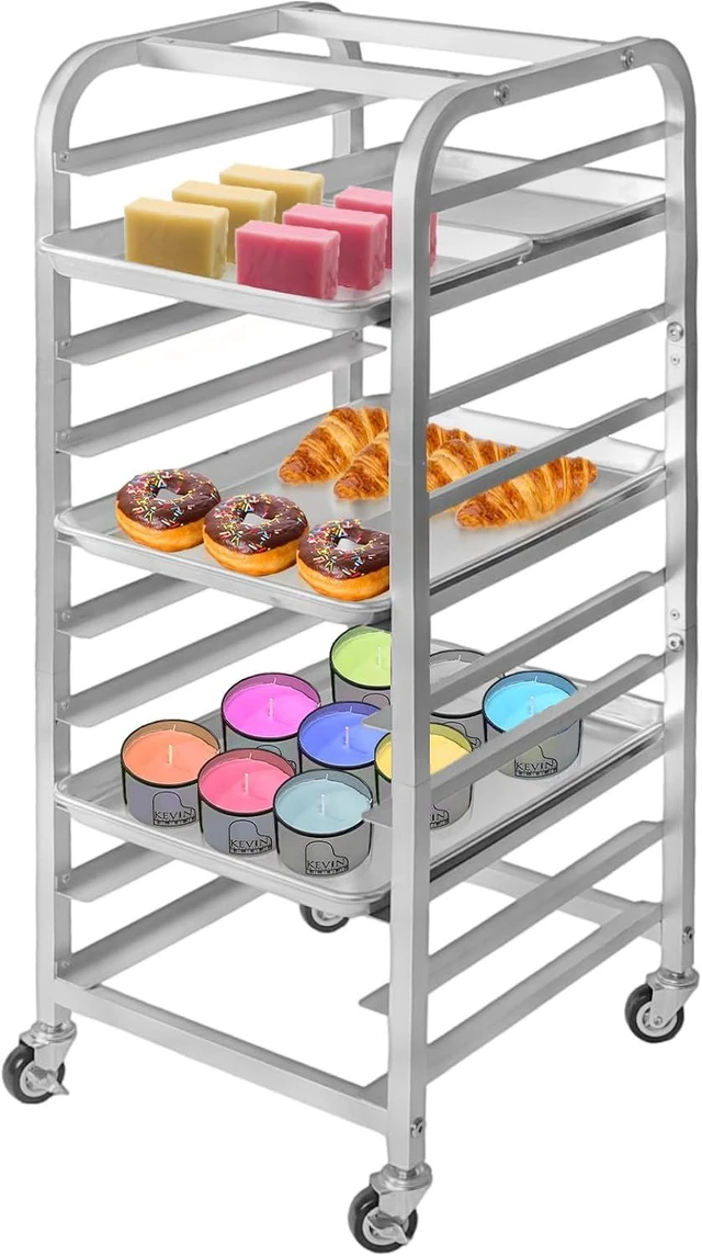 Main image of 10-Tier Rolling Baking Pan Rack with Wheels, Heavy Duty Aluminum Alloy Cooling Rack, Multipurpose Half & Quarter Sheet Pan Storage Cart for Home Bakery Dough Proofing Baking Soap Candle Making