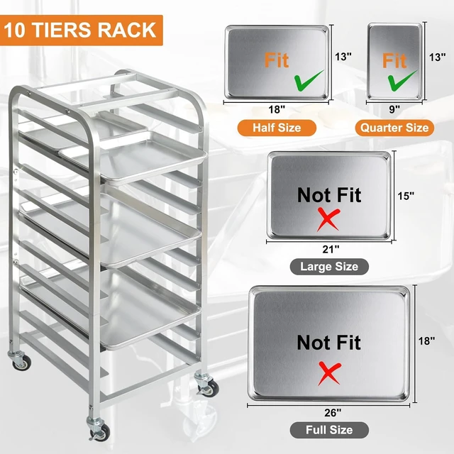 Alt view image 3 of 6 - 10-Tier Rolling Baking Pan Rack with Wheels, Heavy Duty Aluminum Alloy Cooling Rack, Multipurpose Half & Quarter Sheet Pan Storage Cart for Home Bakery Dough Proofing Baking Soap Candle Making