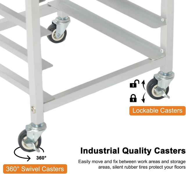 Alt view image 5 of 6 - 10-Tier Rolling Baking Pan Rack with Wheels, Heavy Duty Aluminum Alloy Cooling Rack, Multipurpose Half & Quarter Sheet Pan Storage Cart for Home Bakery Dough Proofing Baking Soap Candle Making