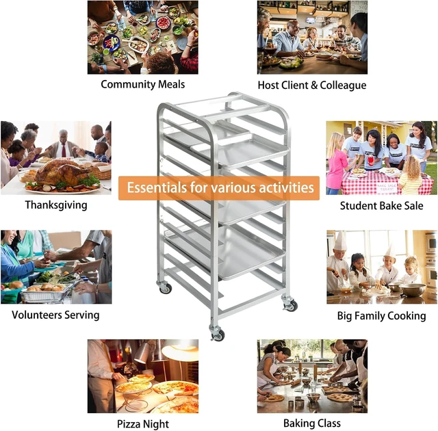 Alt view image 6 of 6 - 10-Tier Rolling Baking Pan Rack with Wheels, Heavy Duty Aluminum Alloy Cooling Rack, Multipurpose Half & Quarter Sheet Pan Storage Cart for Home Bakery Dough Proofing Baking Soap Candle Making