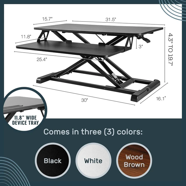 Alt view image 2 of 7 - 32 Inch Adjustable Sit to Stand Desk Converter, Particle Board DualMonitor Desktop Riser with Keyboard Tray, Height Adjustable Workstation for Home Office Laptop, Black