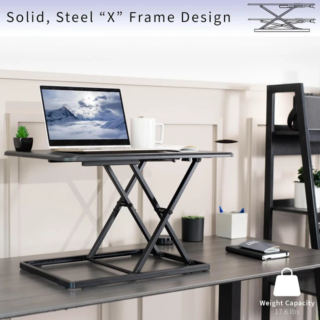 Alt view image 4 of 7 - 26 Inch UltraSlim Height Adjustable Standing Desk Converter, Compact SitStand Desktop Riser for Single Monitor Laptop, No Assembly Required, Black Frame