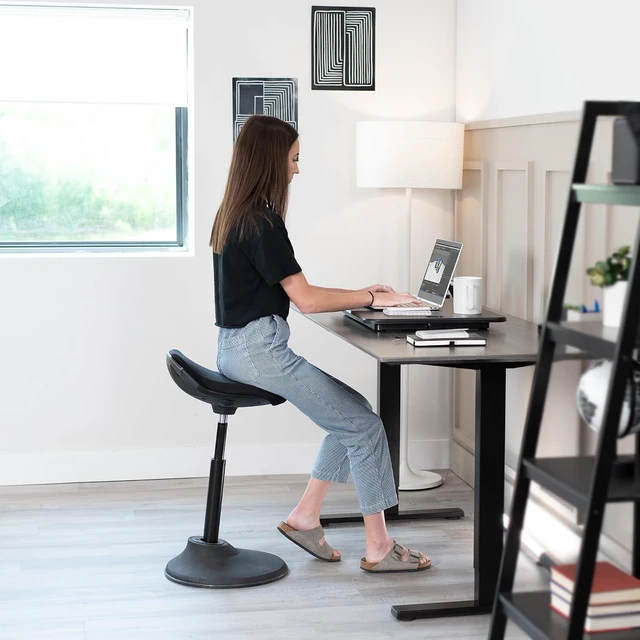 Alt view image 6 of 7 - 26 Inch UltraSlim Height Adjustable Standing Desk Converter, Compact SitStand Desktop Riser for Single Monitor Laptop, No Assembly Required, Black Frame