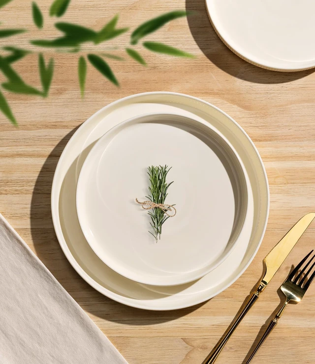 Alt view image 3 of 7 - 12-Piece Ceramic Dinnerware Set for 4, Double Reactive Glaze Plates and Bowls Set, High Temperature Fired Durable Tableware, Stackable Design, Oven Microwave Dishwasher Safe Rustic Home Dining Dishes