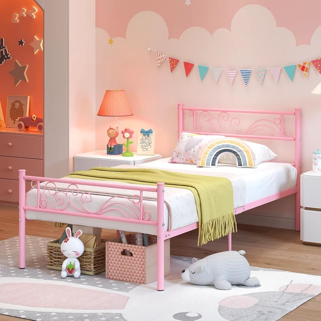 Alt view image 4 of 7 - Twin Metal Platform Bed Frame with Headboard, 11.2 Inch Under Bed Storage, Heavy Duty Steel Slats, No Box Spring Needed, Easy Assembly, Pink