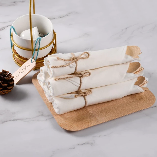 Alt view image 4 of 7 - 100 Pack Pre Rolled Bamboo Cutlery Set, Compostable Biodegradable Disposable Utensils with Thick Napkins, 400 PCS Forks Knives Spoons Combo for Wedding Party Birthday Catering Events