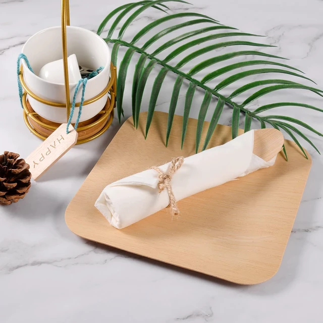 Alt view image 5 of 7 - 100 Pack Pre Rolled Bamboo Cutlery Set, Compostable Biodegradable Disposable Utensils with Thick Napkins, 400 PCS Forks Knives Spoons Combo for Wedding Party Birthday Catering Events