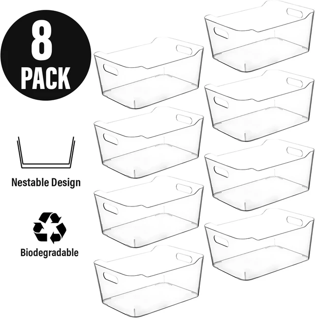 Alt view image 4 of 4 - Extra Large Clear Plastic Storage Bins, Stackable BPAFree Organizer Containers for Kitchen Pantry Fridge Freezer Bathroom Laundry Room Home Organization