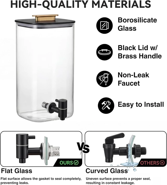 Alt view image 5 of 7 - 2 Pack 3 Gallon Borosilicate Glass Beverage Dispenser, Modern Countertop Drink Station with Matte Wood Stand, Leakproof Spigot and Air Valve for Home Bar Spa Party
