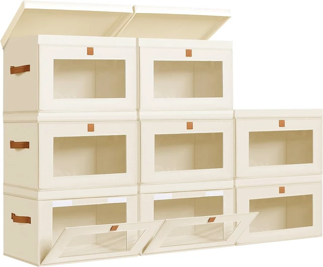 Main image of Collapsible Fabric Storage Bins with Lids, 8 Pack Large Closet Organizer with Window & Reinforced Handles, Storage Boxes for Shelves Under Bed, Clothes Blankets Sweaters Books