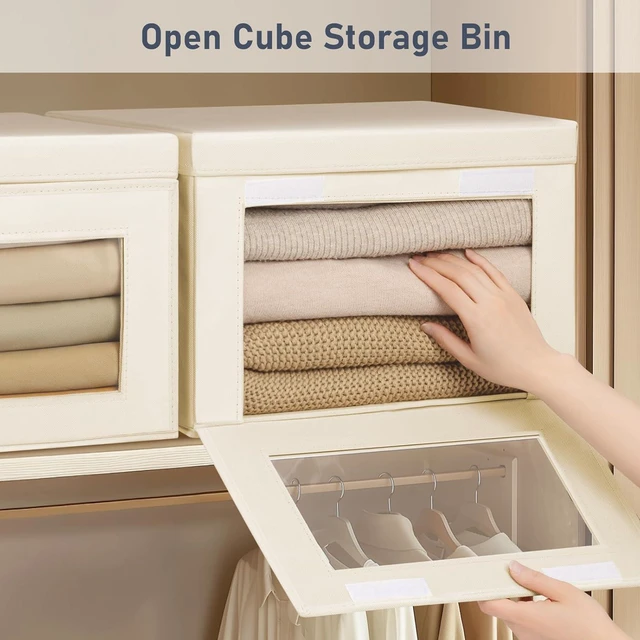 Alt view image 2 of 6 - Collapsible Fabric Storage Bins with Lids, 8 Pack Large Closet Organizer with Window & Reinforced Handles, Storage Boxes for Shelves Under Bed, Clothes Blankets Sweaters Books