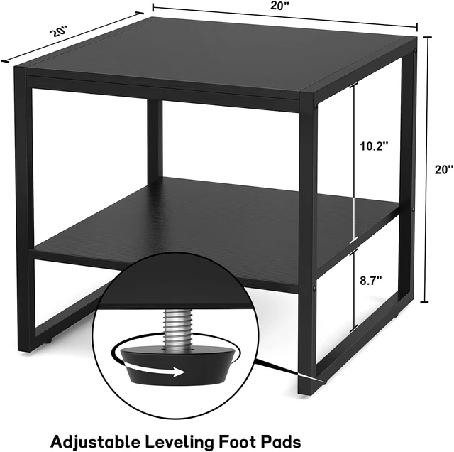 Alt view image 3 of 7 - 20 Inch Square End Table, Industrial 2-Tier Compact Side Table, Waterproof Scratch Resistant Mini Fridge Stand with Storage Shelf, Sturdy Cube Accent Table for Living Room Bedroom Office Small Spaces
