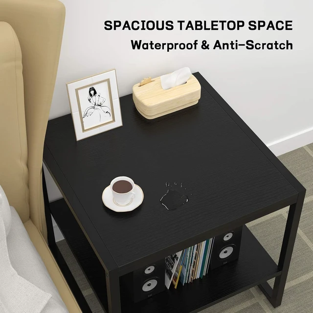 Alt view image 6 of 7 - 20 Inch Square End Table, Industrial 2-Tier Compact Side Table, Waterproof Scratch Resistant Mini Fridge Stand with Storage Shelf, Sturdy Cube Accent Table for Living Room Bedroom Office Small Spaces