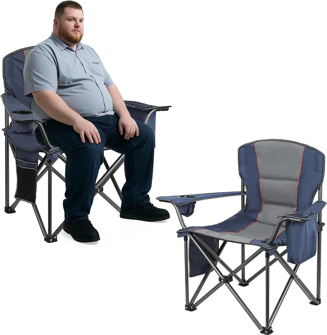 Main image of 2 Pack Oversized Folding Camping Chairs for Adults, Heavy Duty 600D Oxford Chair with Lumbar Support, Cup Holder, Cooler Bag & Side Pocket, Portable for Beach Fishing Lawn Backyard, Navy Blue