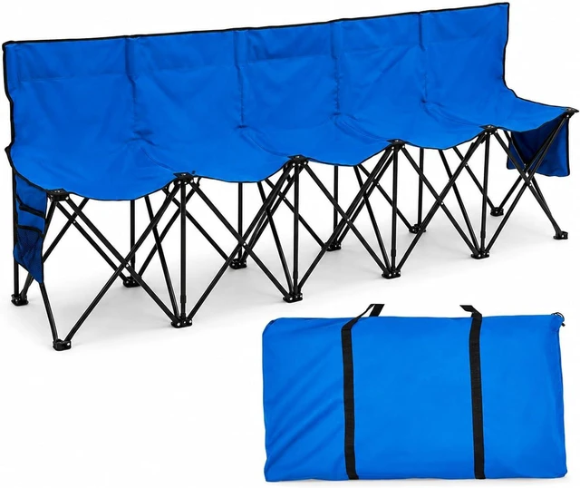 Main image of Folding 5-Seat Sports Bench Portable Outdoor Sideline Bench with Storage Bag, Blue 600D Oxford Fabric Steel Frame for Soccer Camping Sports Events