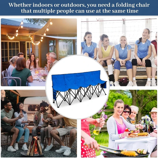 Alt view image 7 of 7 - Folding 5-Seat Sports Bench Portable Outdoor Sideline Bench with Storage Bag, Blue 600D Oxford Fabric Steel Frame for Soccer Camping Sports Events