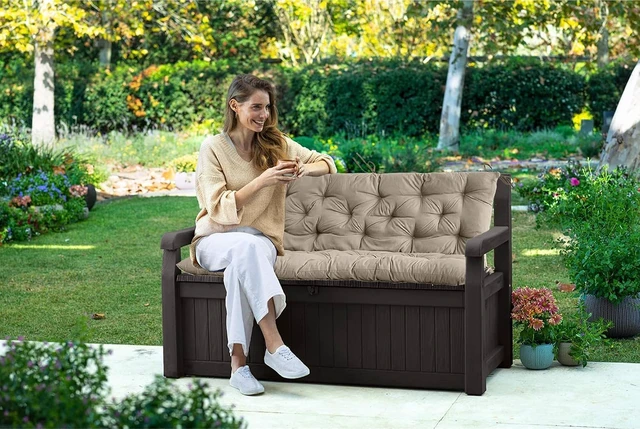 Alt view image 2 of 7 - 60 x 40 Inch 4InchThick Porch Swing Replacement Cushion, Khaki WaterRepellent Oxford Fabric with Backrest, for 23Seat Patio Swings Gliders and Garden Benches