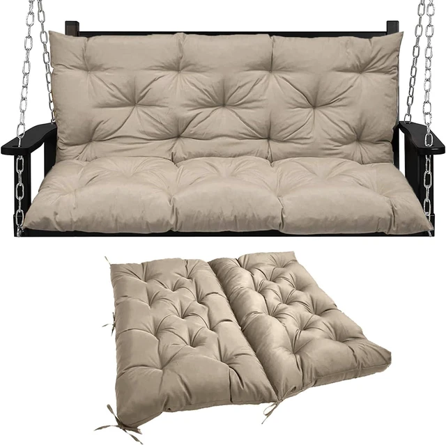 Main image of 60 x 40 Inch 4InchThick Porch Swing Replacement Cushion, Khaki WaterRepellent Oxford Fabric with Backrest, for 23Seat Patio Swings Gliders and Garden Benches