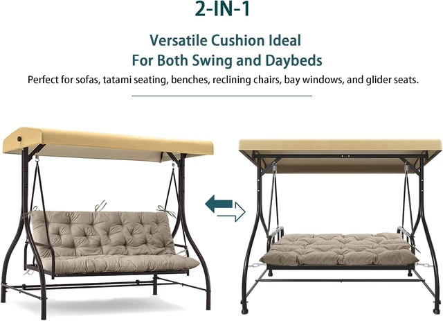 Alt view image 3 of 7 - 60 x 40 Inch 4InchThick Porch Swing Replacement Cushion, Khaki WaterRepellent Oxford Fabric with Backrest, for 23Seat Patio Swings Gliders and Garden Benches